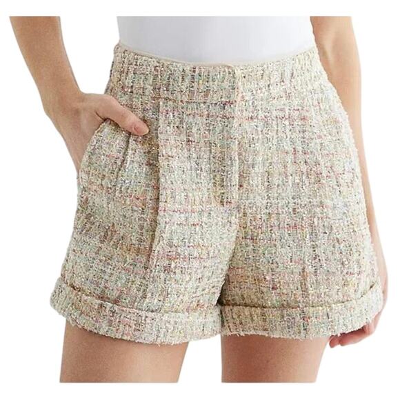 Tweed High Waisted Shorts Cream Women's 10 Chanel Inspired Parisian Vacation NWT - Picture 10 of 16
